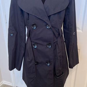 XOXO juniors black double-breasted mid weight trench coat.